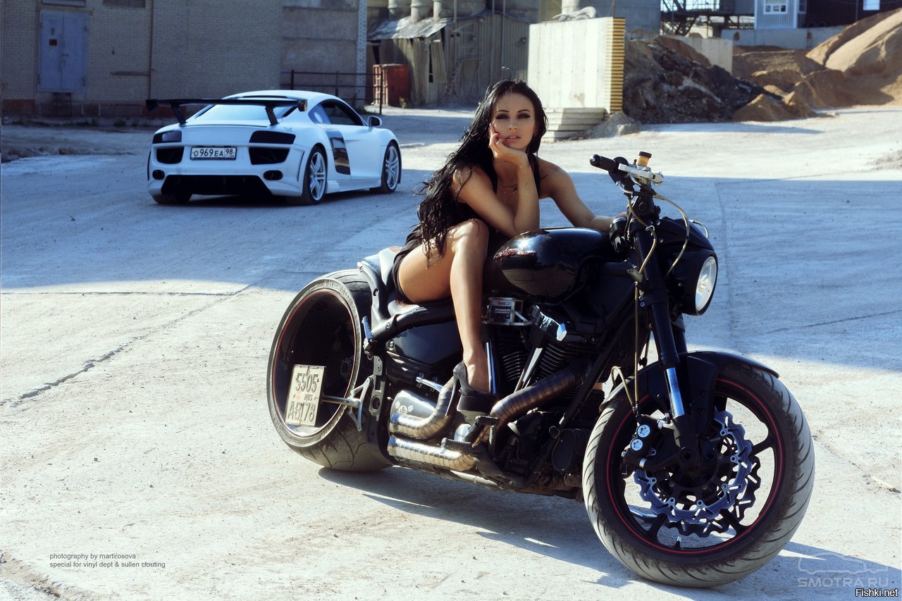 Sexy model Brunettes on a motorcycle in Zhangye