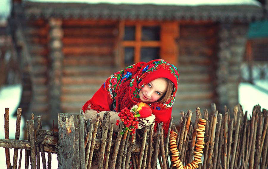 Sexy girl Women in Slavic costumes in Zhangye