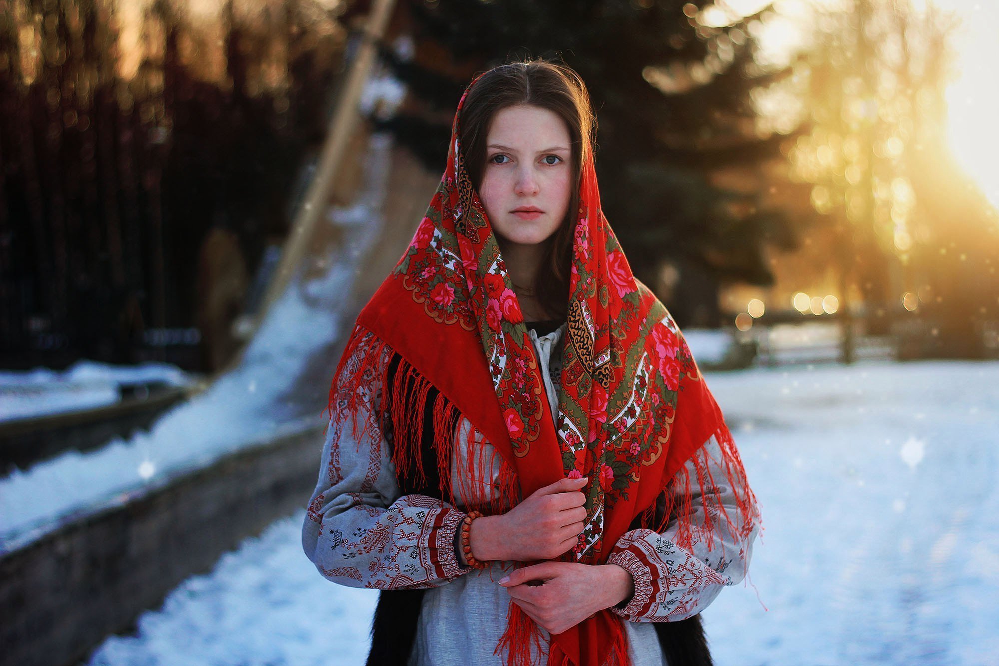 Girls in Slavic costumes in Zhangye
